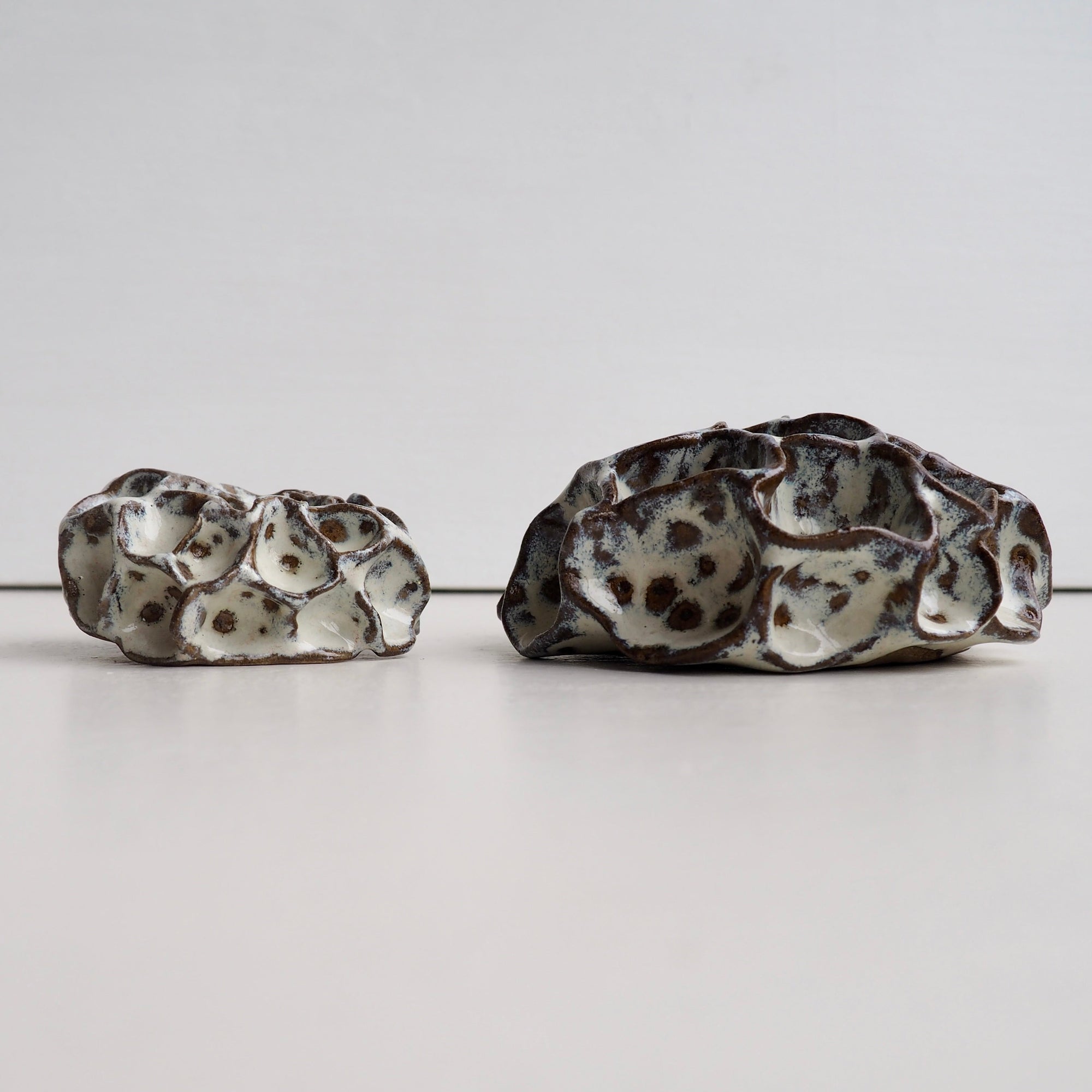 Handmade Pottery Textural Sculptures Brown and Cream