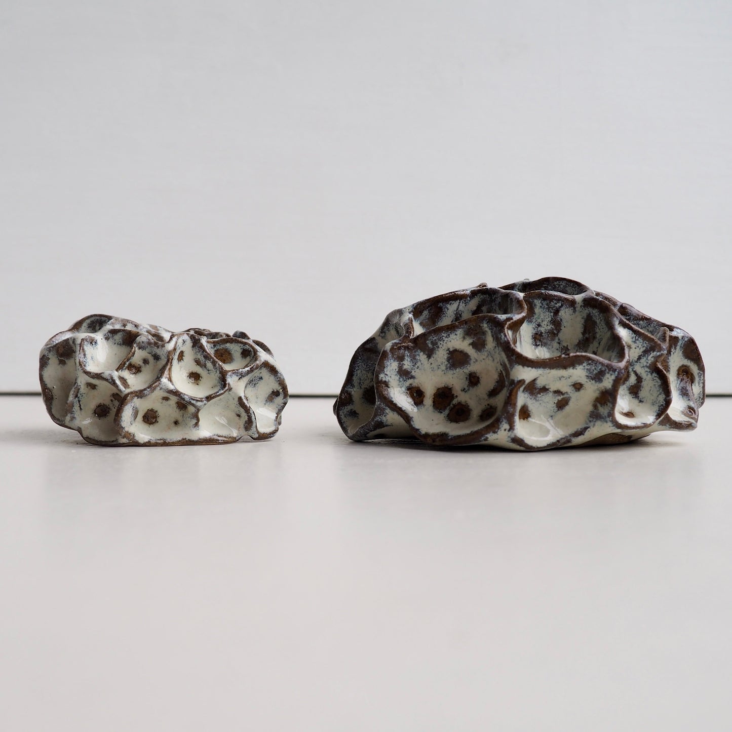 Handmade Pottery Textural Sculptures Brown and Cream