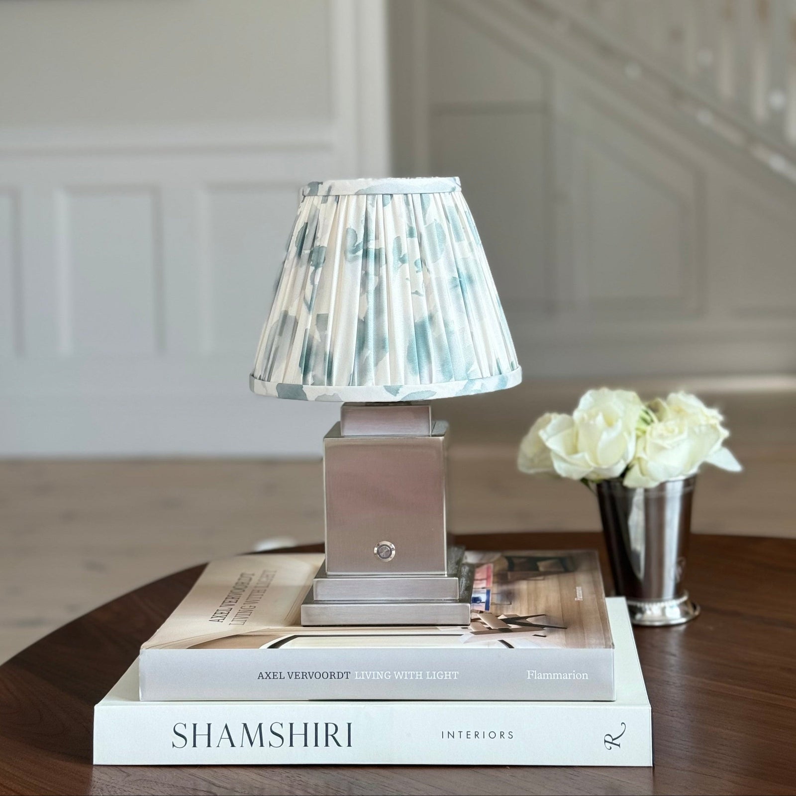 Athena Silver Rechargeable Table Lamp (Green Magnolia)