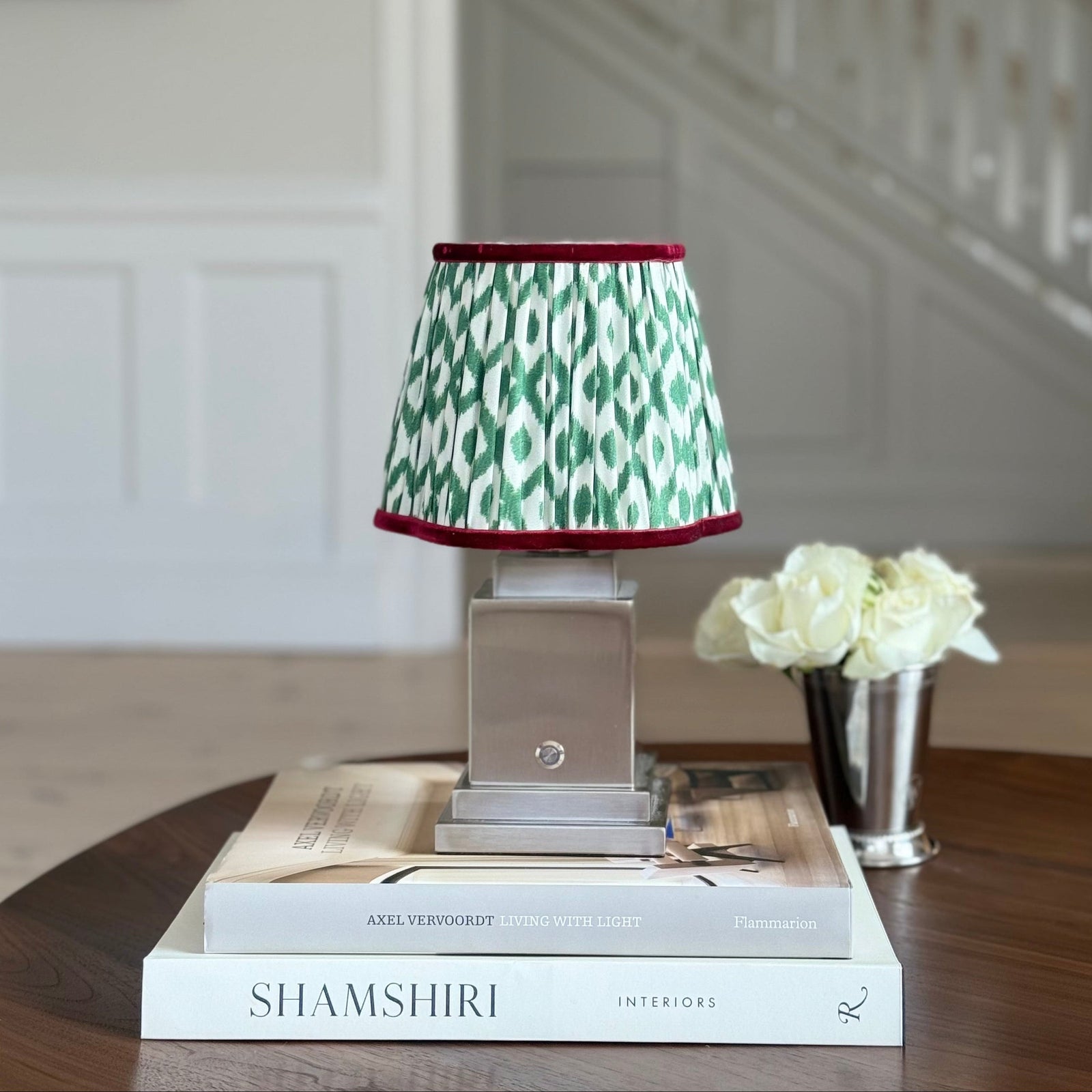 Lampshade Green Ikat Velvet Trim