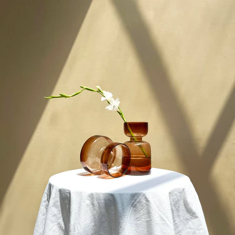 Slate Brown Handblown Glass Vase Tall, 4.72x4.72x7.87 Inch - Casa Amarosa