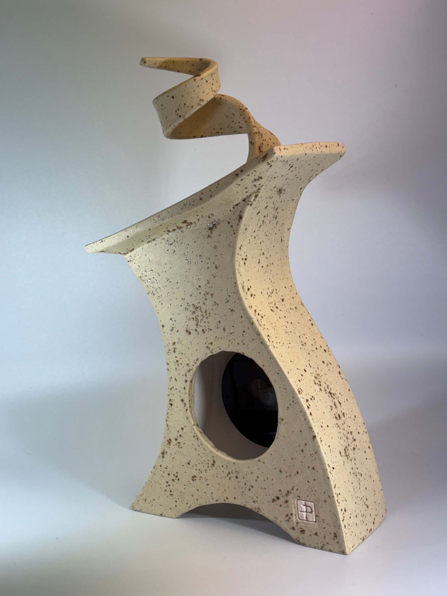 Ceramic Mantel Clock with Enclosed Face - Oatmeal Speckle