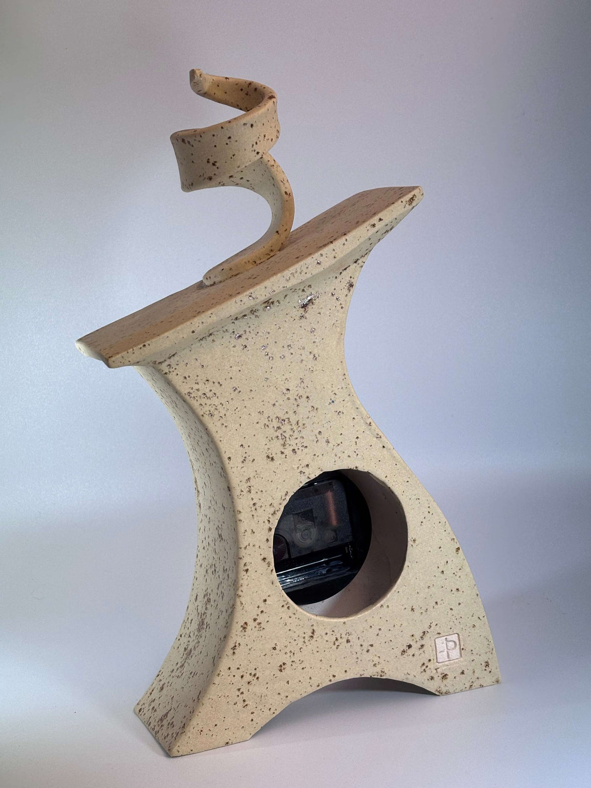 Ceramic Mantel Clock with Enclosed Face - Oatmeal Speckle