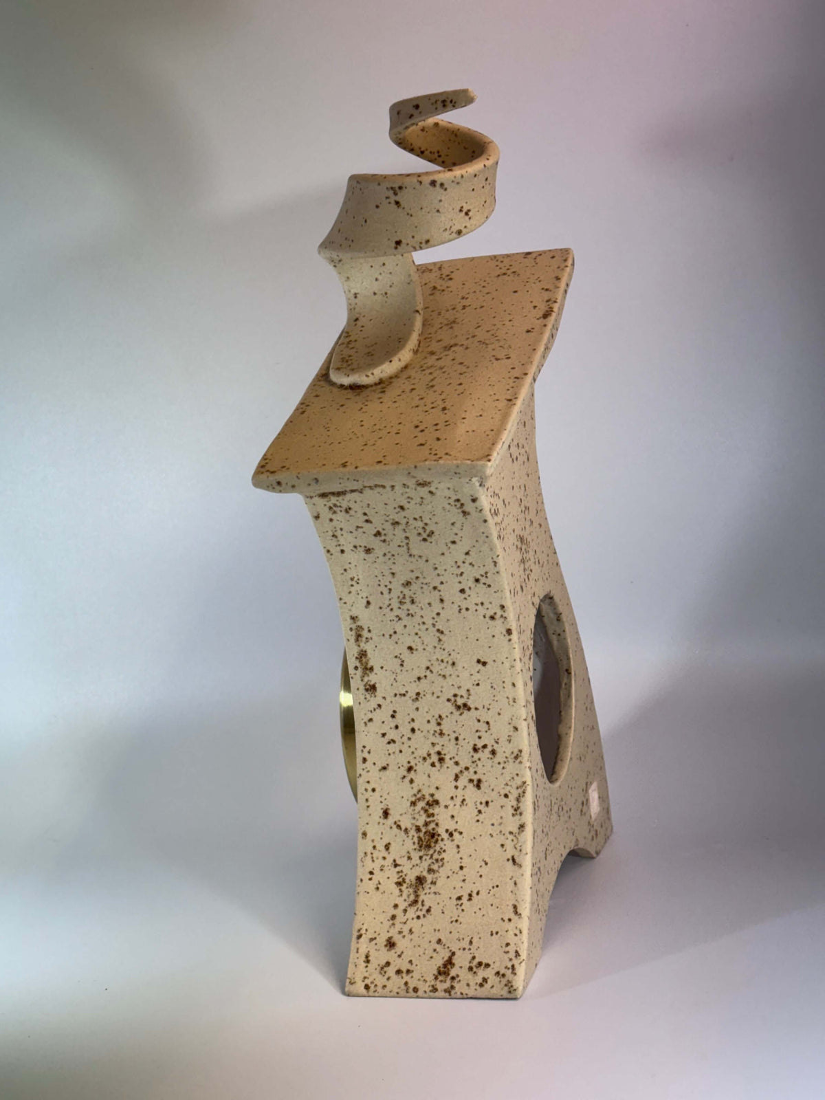 Ceramic Mantel Clock with Enclosed Face - Oatmeal Speckle