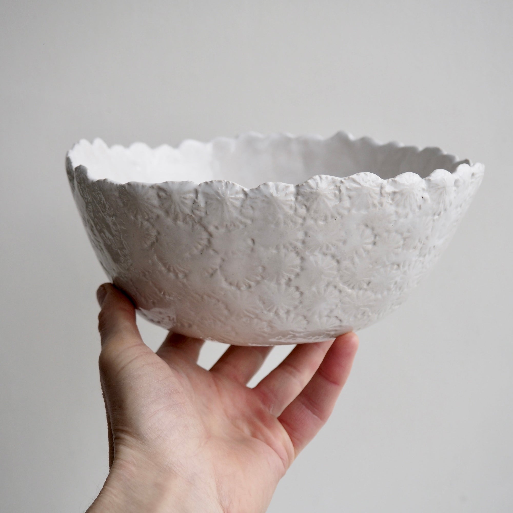 Handmade White Gloss Textural Ceramic Fruit Bowl