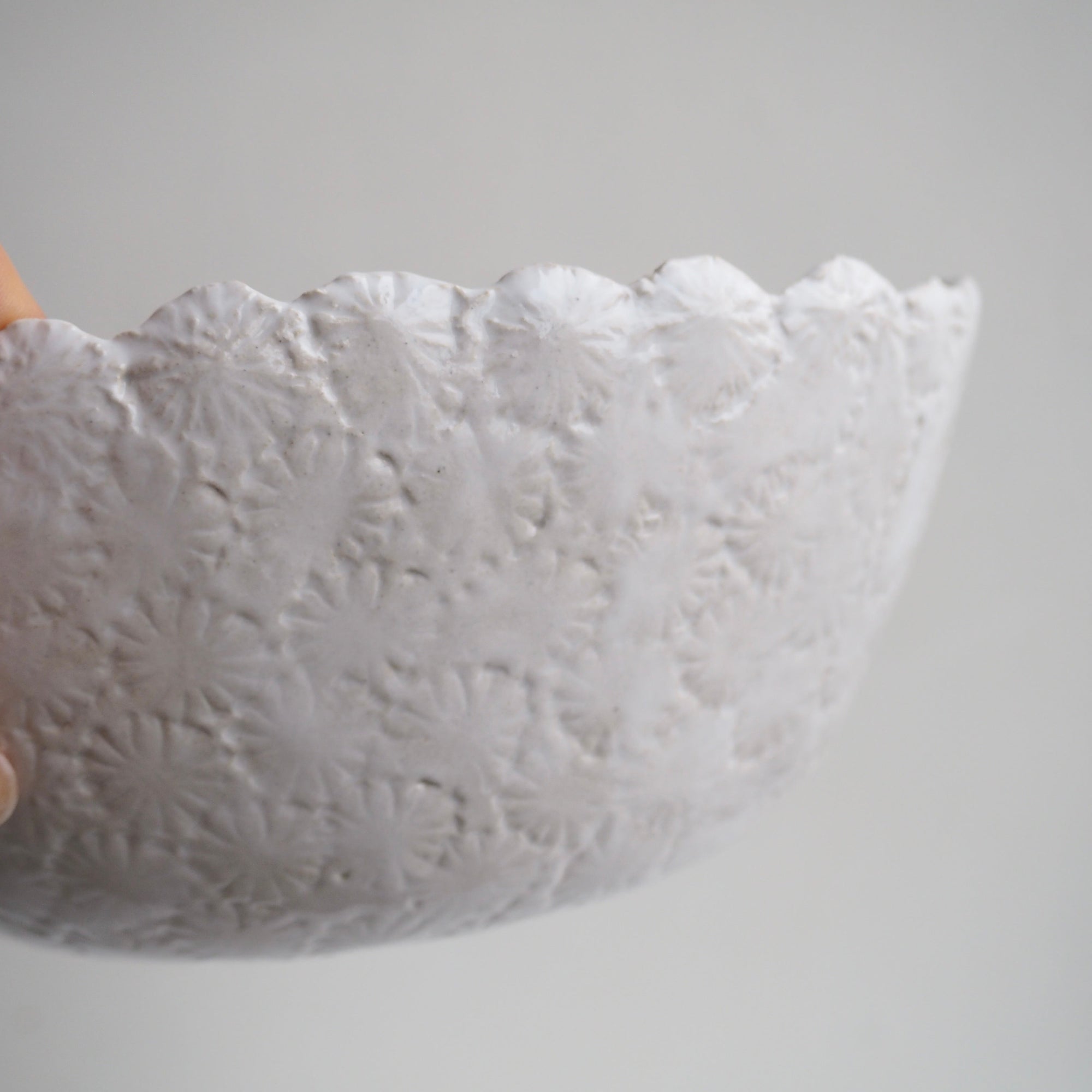Handmade White Gloss Textural Ceramic Fruit Bowl