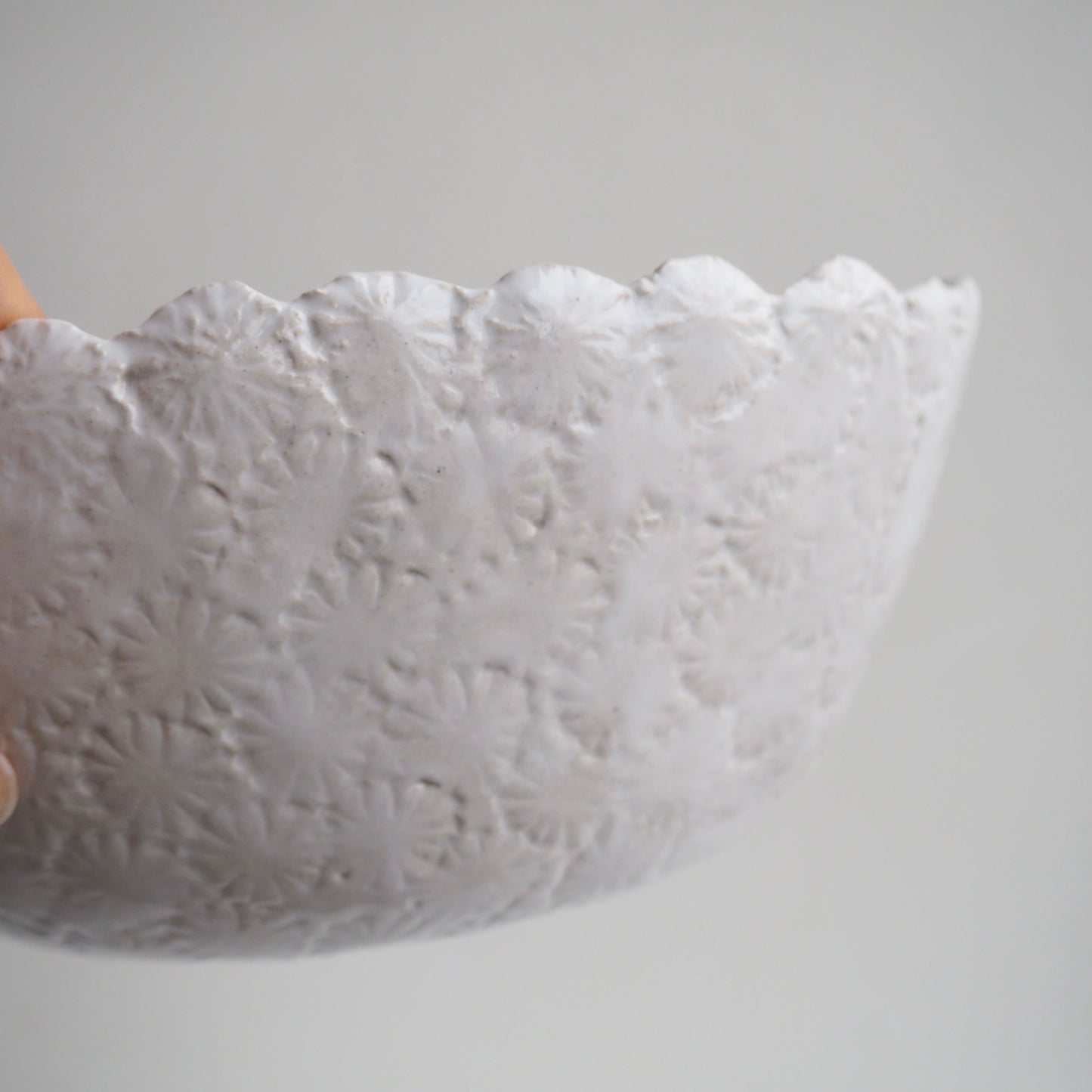 Handmade White Gloss Textural Ceramic Fruit Bowl