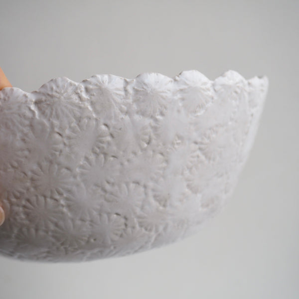 Handmade White Gloss Textural Ceramic Fruit Bowl
