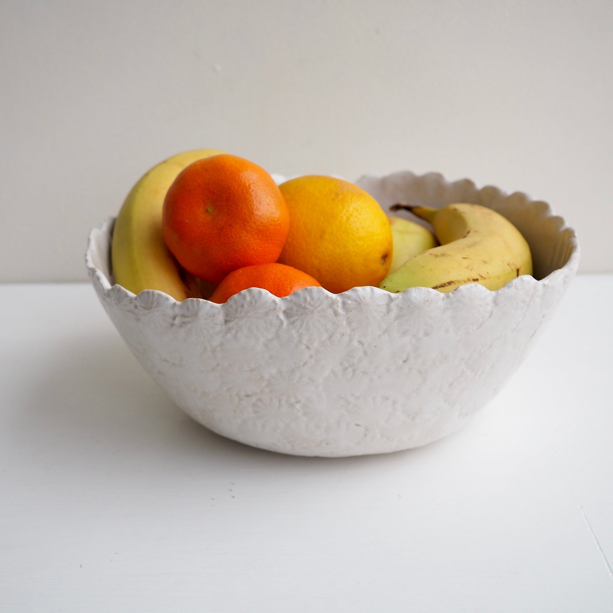 Handmade White Gloss Textural Ceramic Fruit Bowl