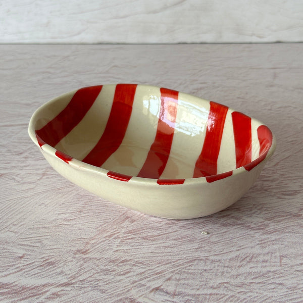 Ceramic Stripe Bowl, Red 7x5x2 Inches Set of 4 - Casa Amarosa