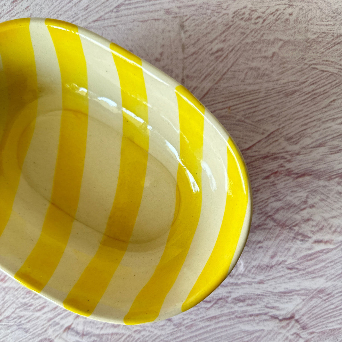 Ceramic Stripe Bowl, Yellow 7x5x2 Inches Set of 4 - Casa Amarosa