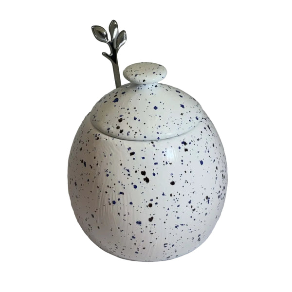 Sugar Bowl with Lid and Spoon in Speckled Blue Glaze