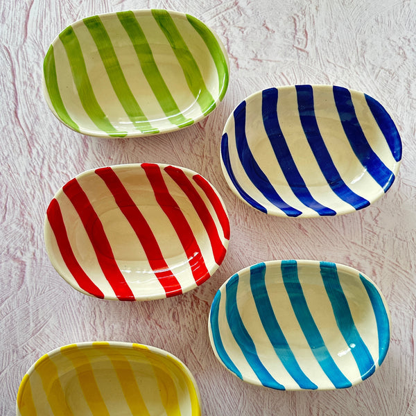 Ceramic Stripe Bowl, Aqua 7x5x2 Inches Set of 4 - Casa Amarosa