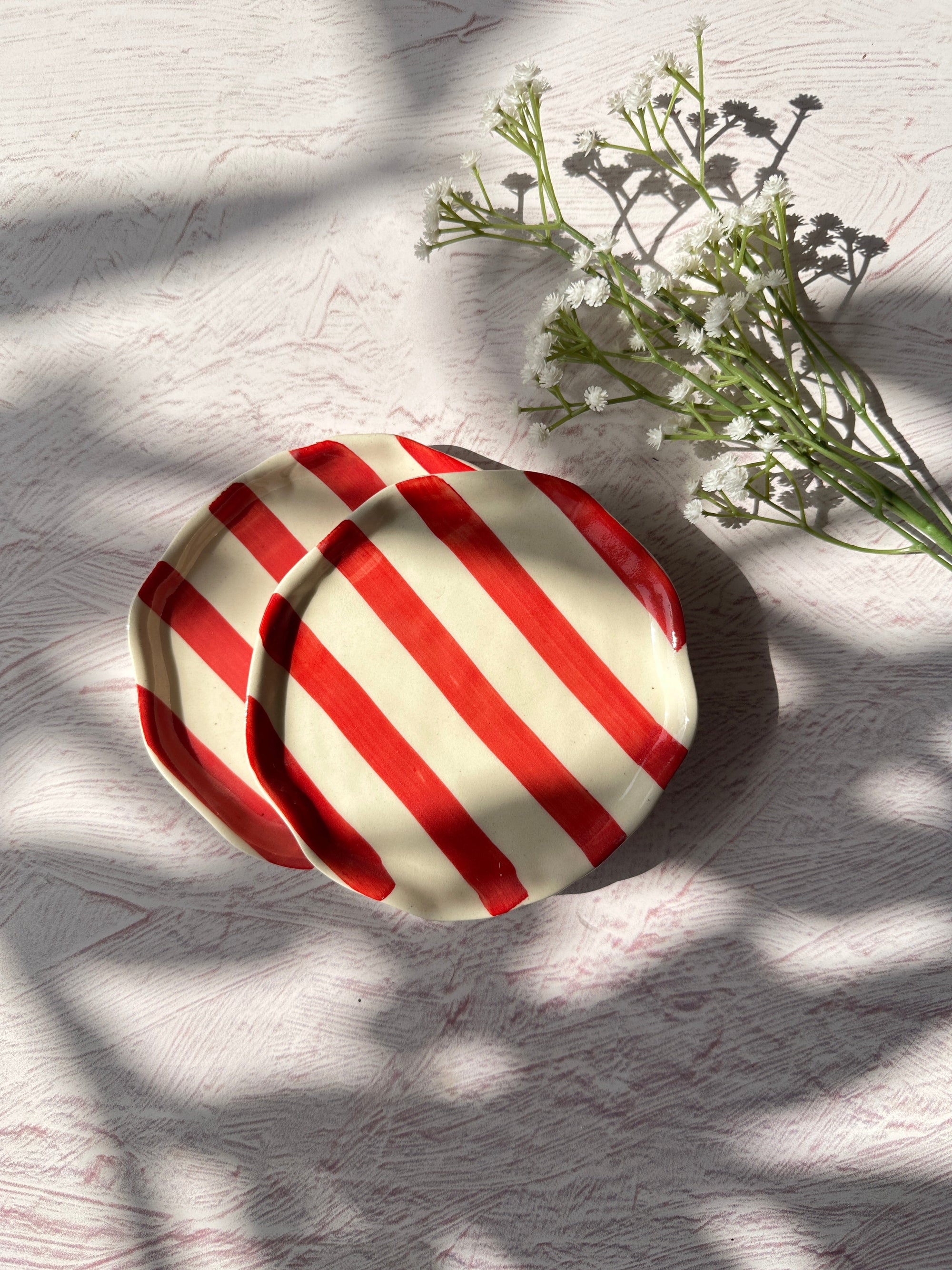 Ceramic Red Stripe Plate (SET OF 6)