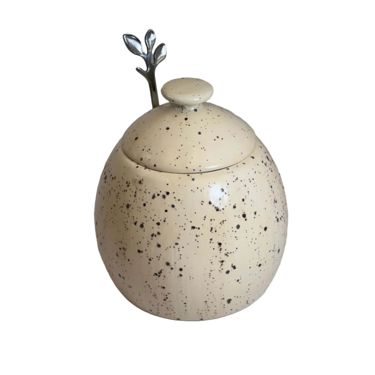 Sugar Bowl with Spoon Honey Speckle Glaze