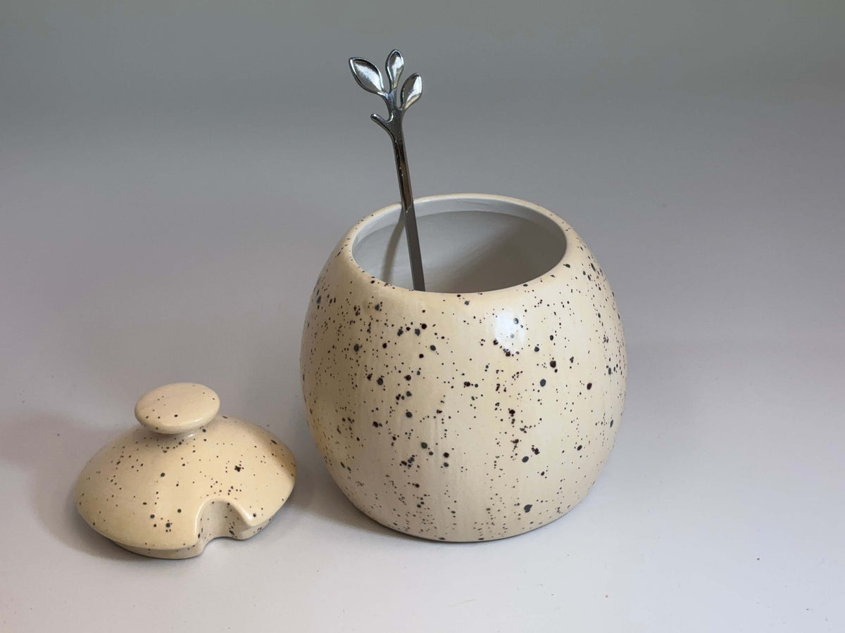 Sugar Bowl with Spoon Honey Speckle Glaze