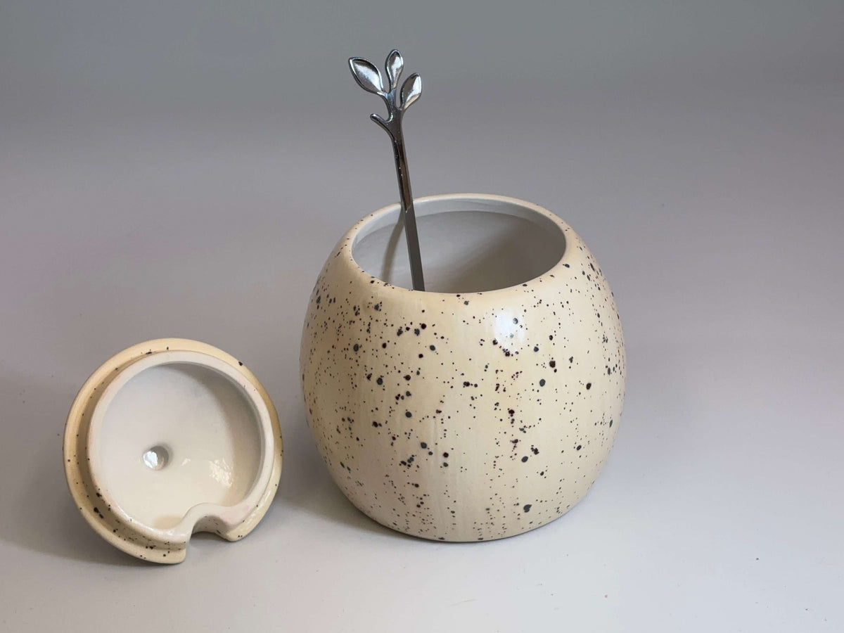 Sugar Bowl with Spoon Honey Speckle Glaze