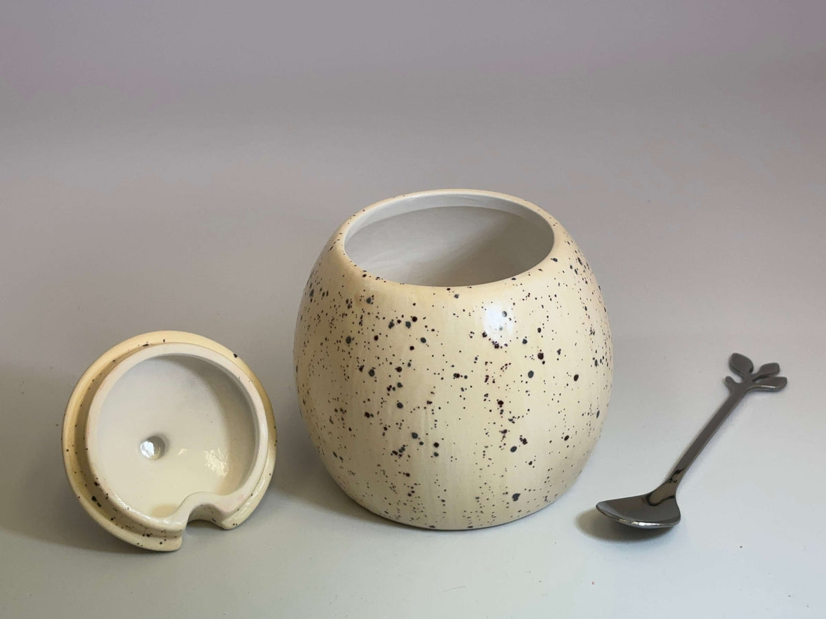 Sugar Bowl with Spoon Honey Speckle Glaze