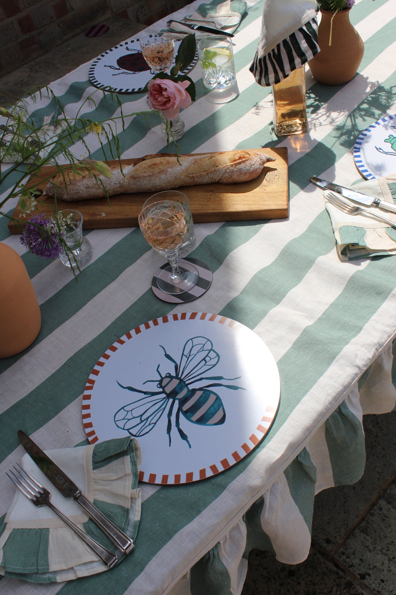 Sea Green Wide Stripe Tablecloth