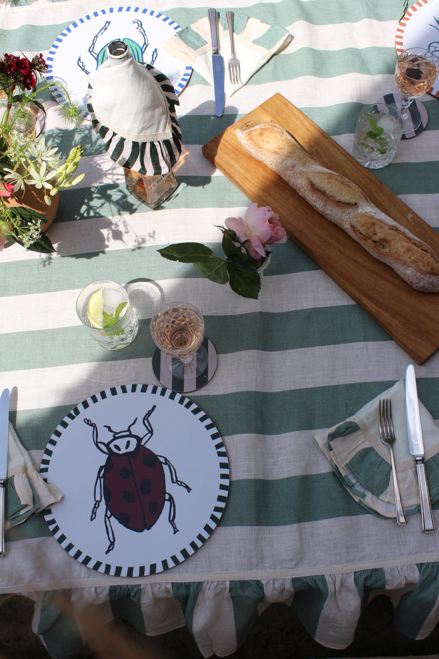 Sea Green Wide Stripe Tablecloth