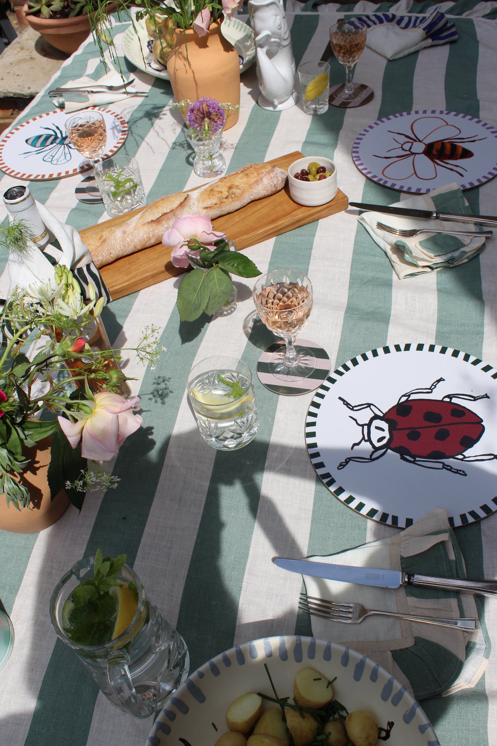 Sea Green Wide Stripe Tablecloth