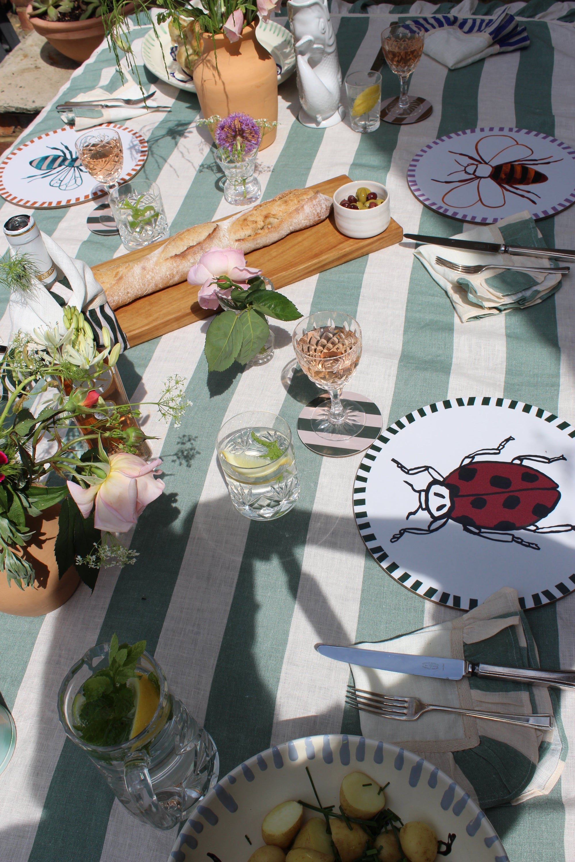 Sea Green Wide Stripe Tablecloth