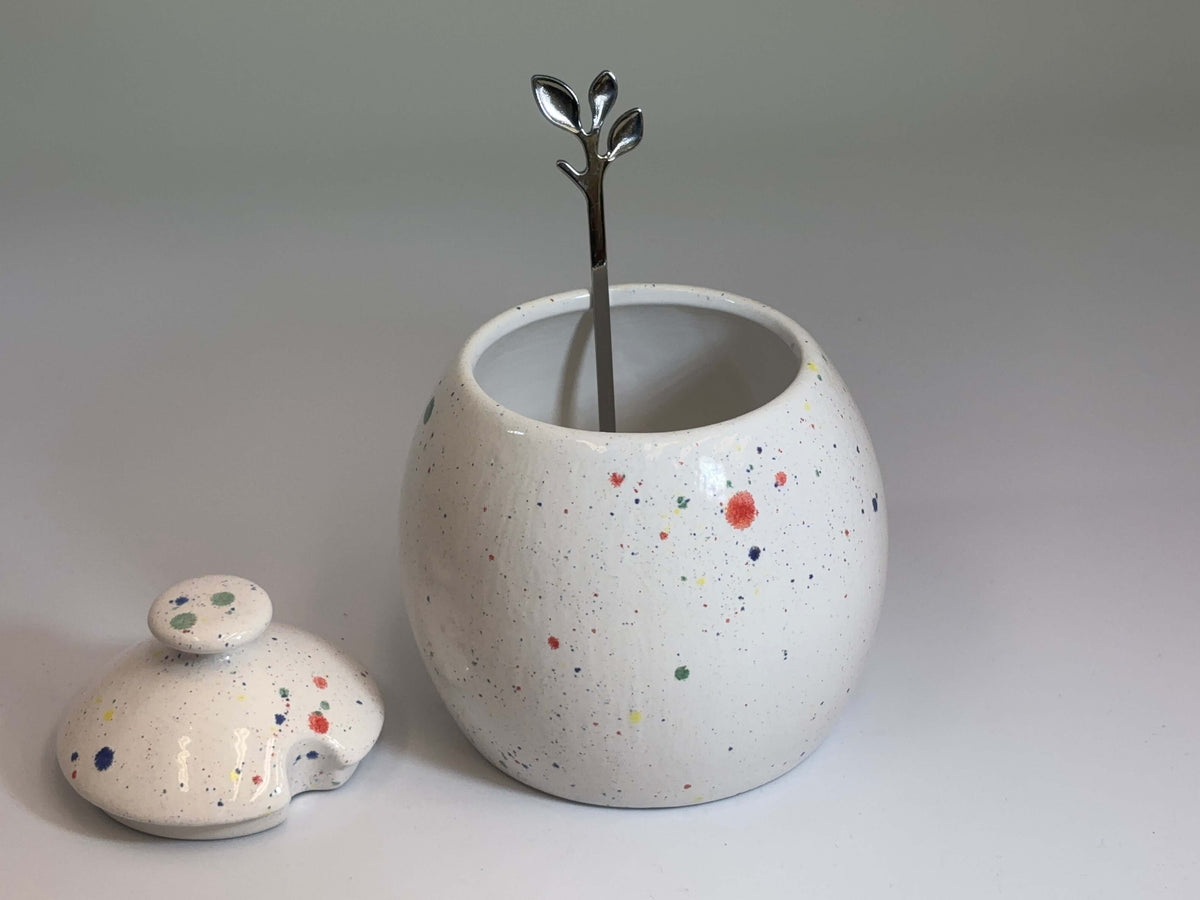 Sugar Bowl with Lid and Spoon in a Celebration Glaze