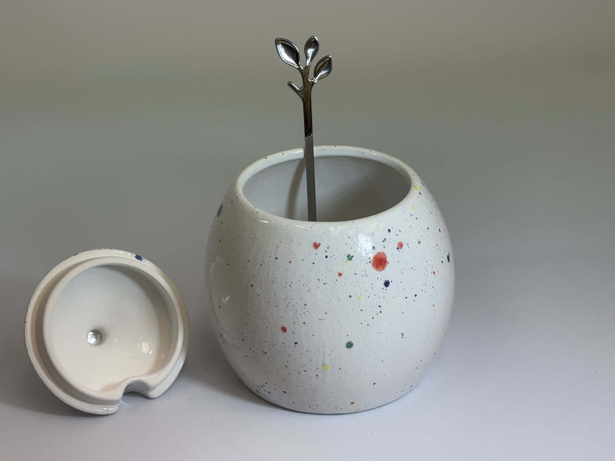 Sugar Bowl with Lid and Spoon in a Celebration Glaze