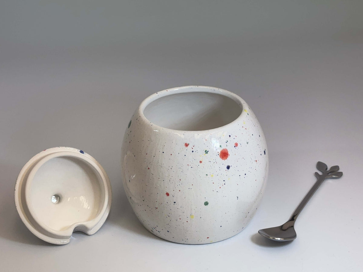 Sugar Bowl with Lid and Spoon in a Celebration Glaze