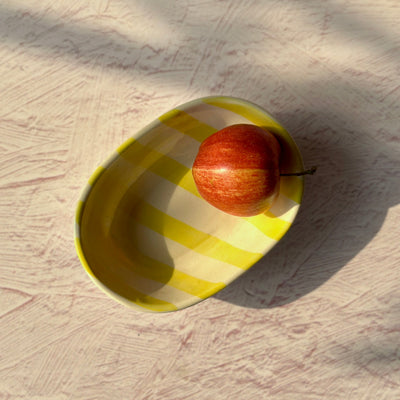 Ceramic Stripe Bowl, Yellow 7x5x2 Inches Set of 4 - Casa Amarosa