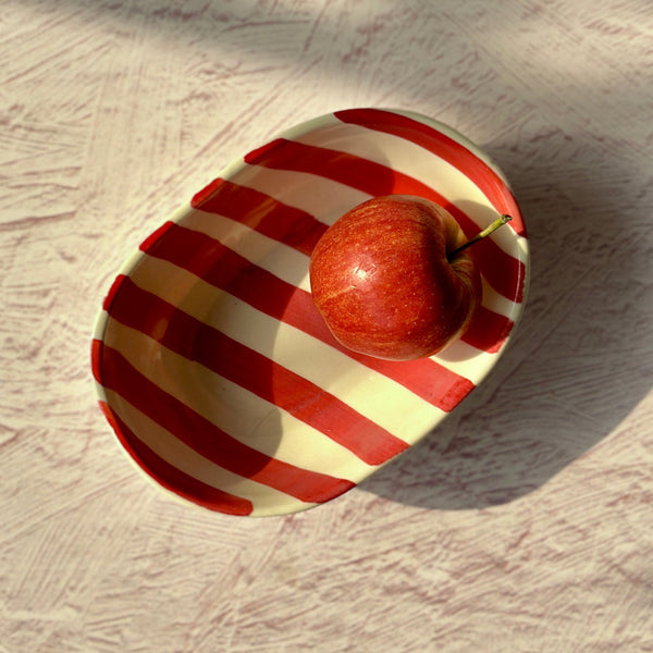 Ceramic Stripe Bowl, Red 7x5x2 Inches Set of 4 - Casa Amarosa