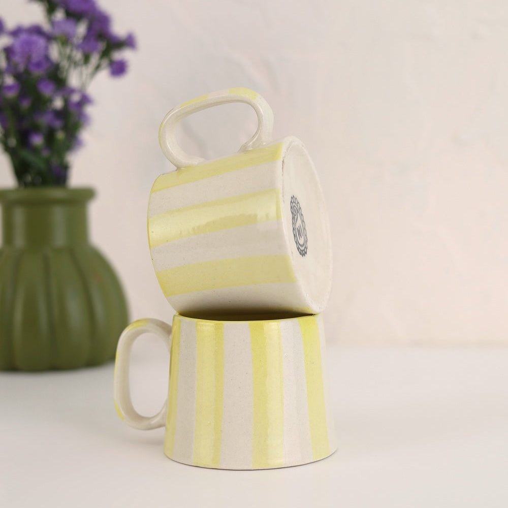 Ceramic Yellow Stripe Coffee Cup, 220ml Set of 4 - Casa Amarosa
