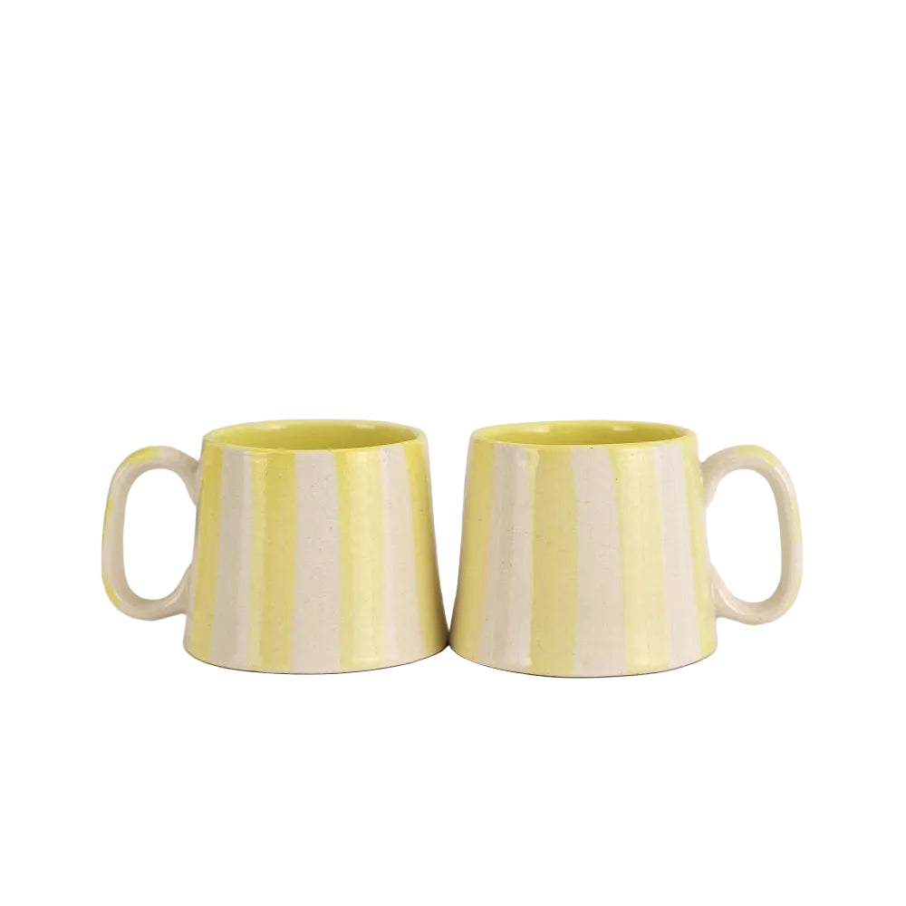 Ceramic Yellow Stripe Coffee Cup, 220ml Set of 4 - Casa Amarosa