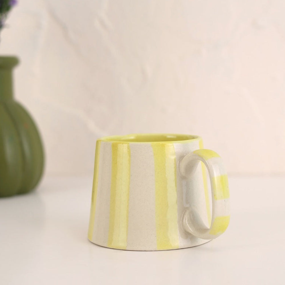 Ceramic Yellow Stripe Coffee Cup, 220ml Set of 4 - Casa Amarosa