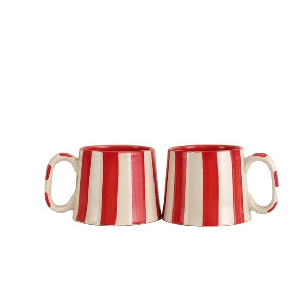 Ceramic Red Stripe Coffee Cup, 220ml Handmade Set of 4 - Casa Amarosa