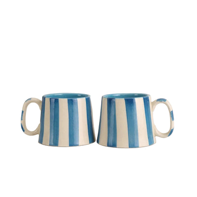 Ceramic Blue Stripe Coffee Cup, 220ml Handmade Set of 4 - Casa Amarosa