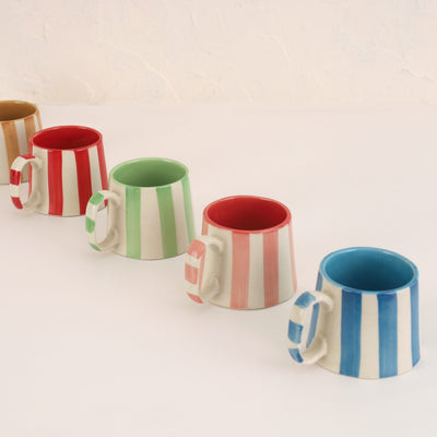 Ceramic Red Stripe Coffee Cup, 220ml Handmade Set of 4 - Casa Amarosa