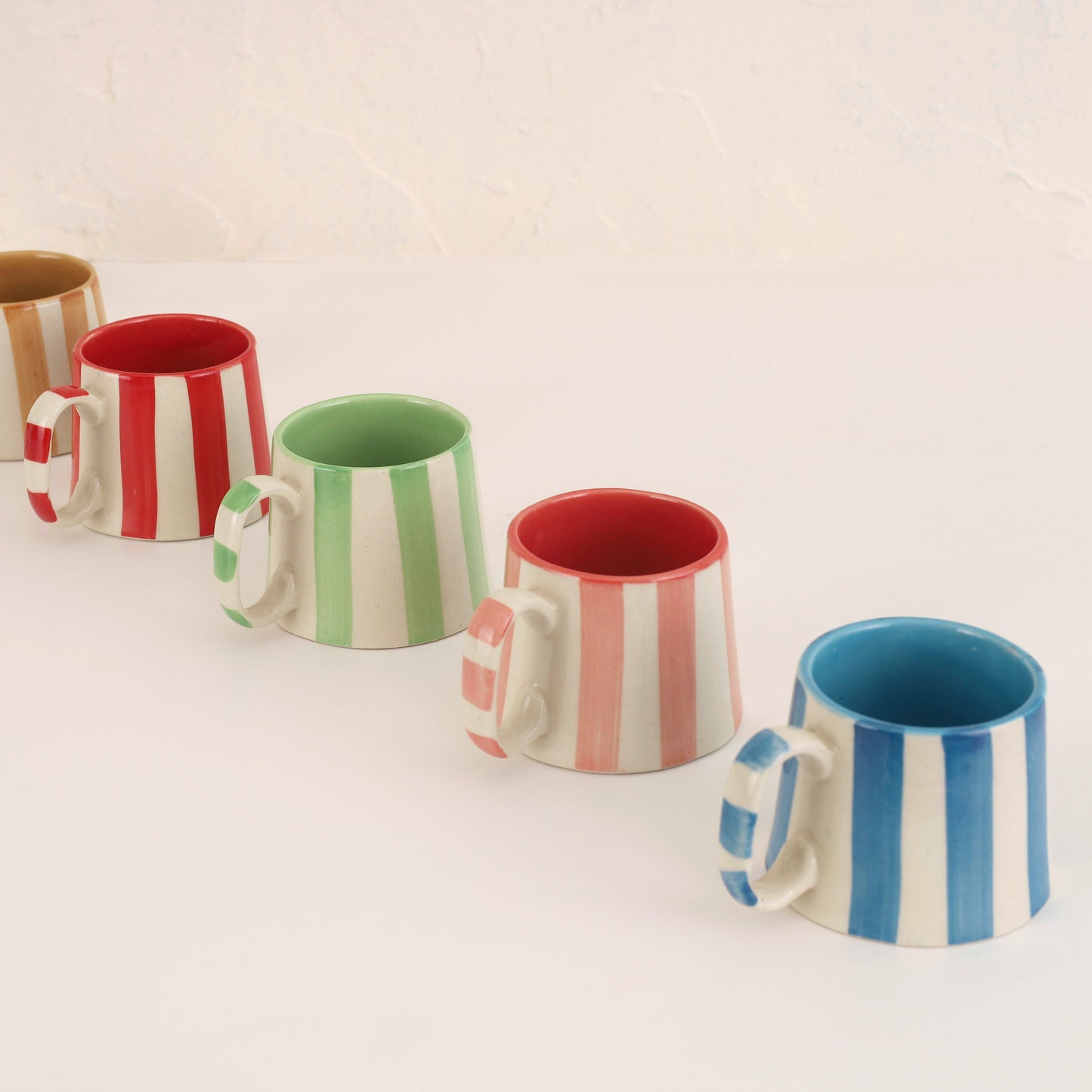 Ceramic Red Stripe Coffee Cup, 220ml Handmade Set of 4 - Casa Amarosa
