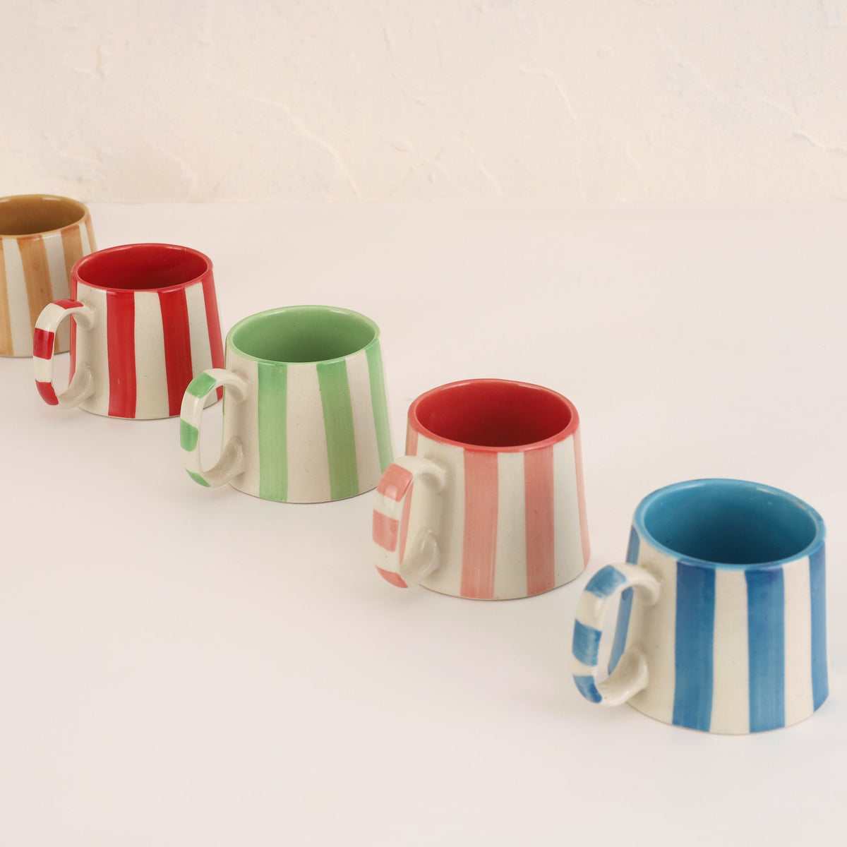 Ceramic Pink Stripe Coffee Cup, 220ml Set of 4 - Casa Amarosa