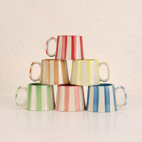 Ceramic Stripe Coffee Cup, Dark Blue 220ml Set of 4 - Casa Amarosa