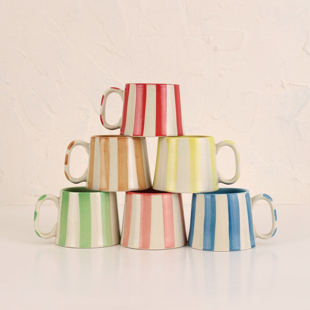 Ceramic Pink Stripe Coffee Cup, 220ml Set of 4 - Casa Amarosa