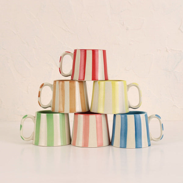 Ceramic Pink Stripe Coffee Cup, 220ml Set of 4 - Casa Amarosa