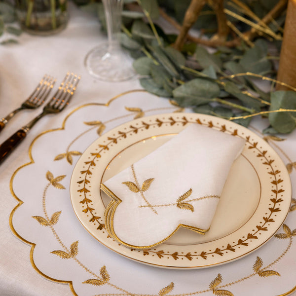 Scalloped Edge Gold Thread Napkins - Set of Four