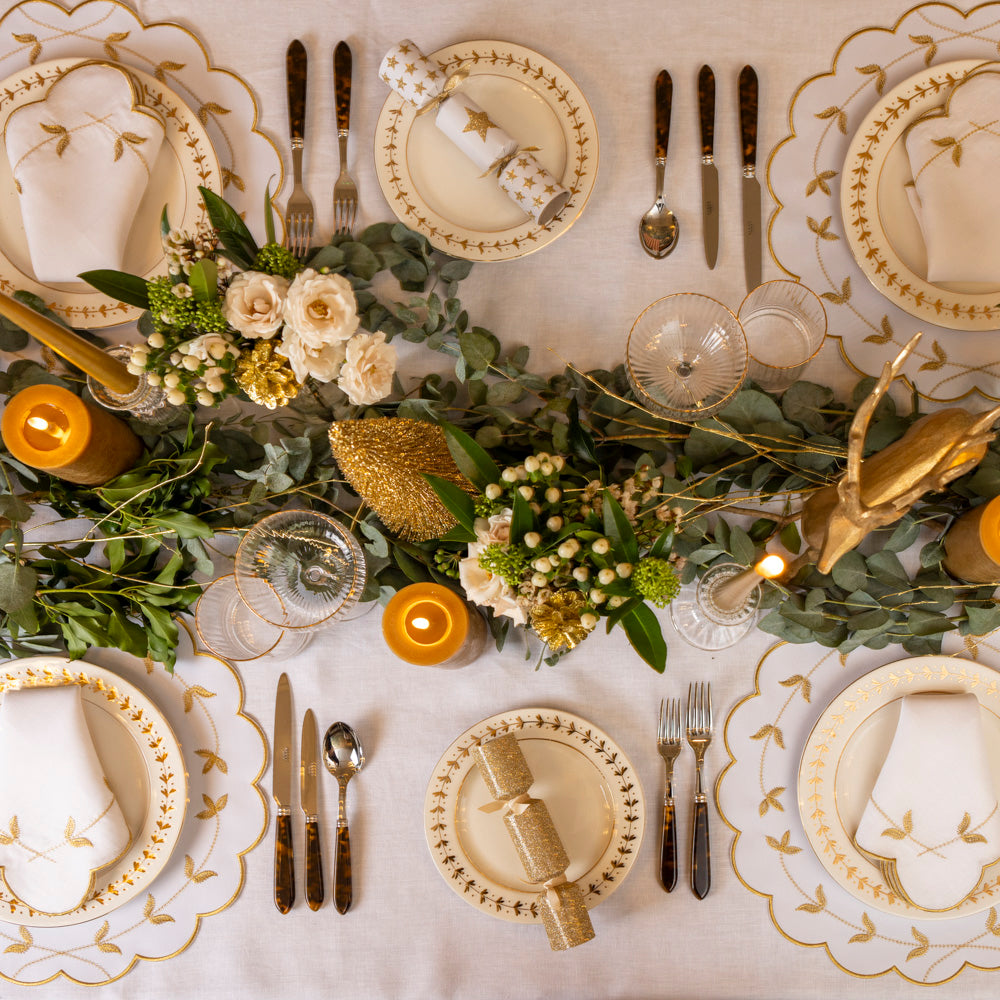Scalloped Edge Gold Thread Napkins - Set of Four