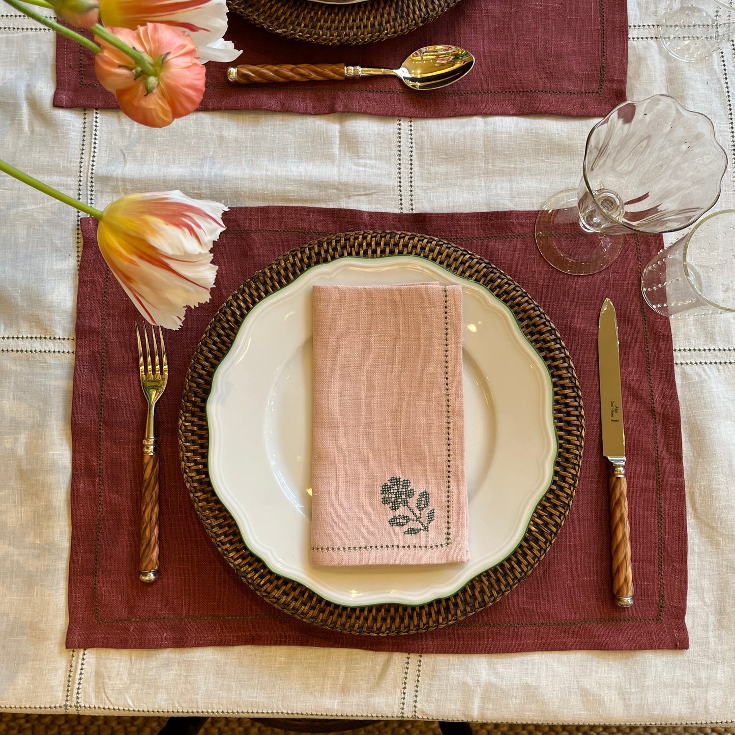 Set of English Rose Napkins with Ruslan Floral Embroidery