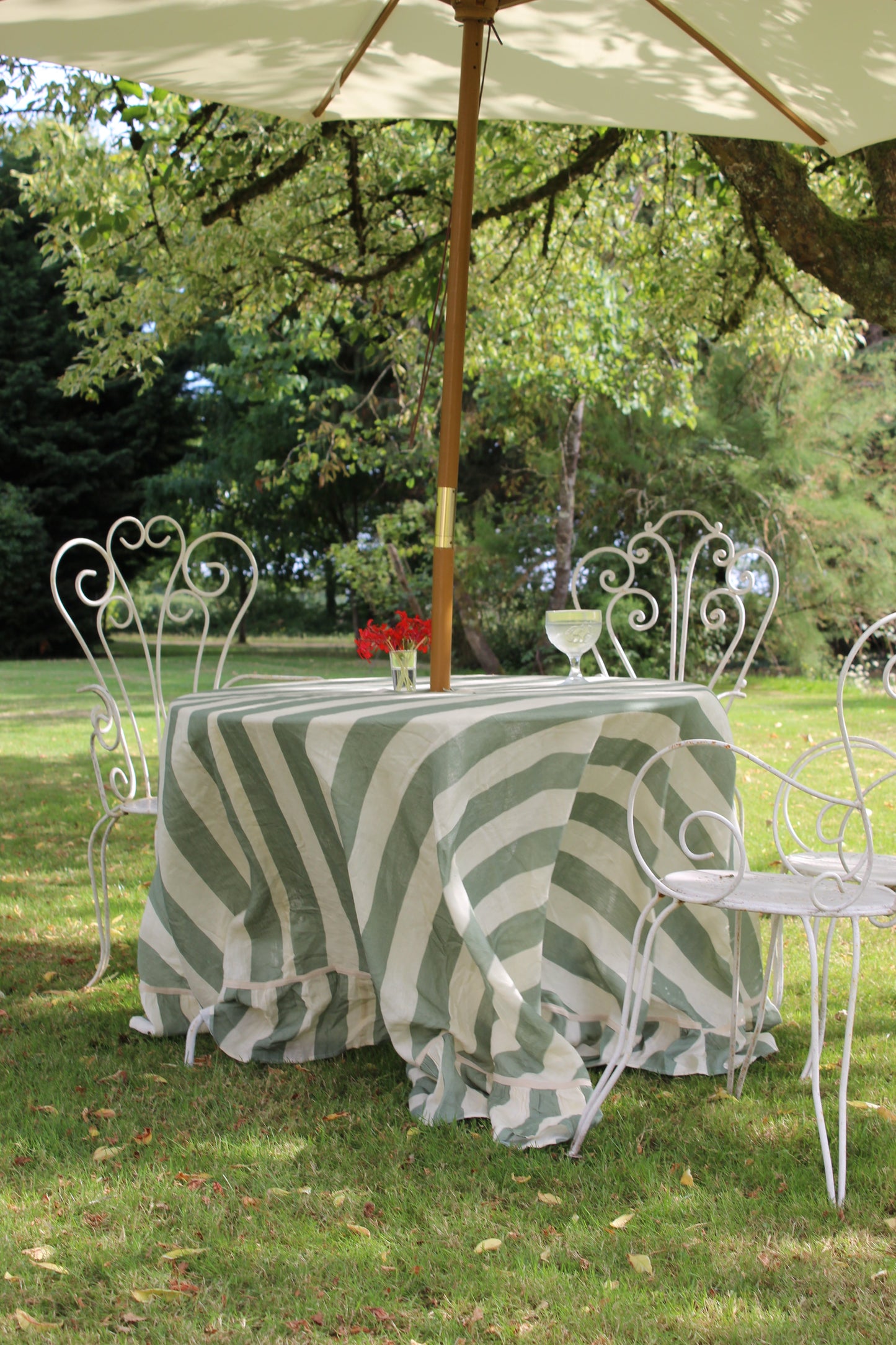 Sea Green Wide Stripe Round Tablecloth