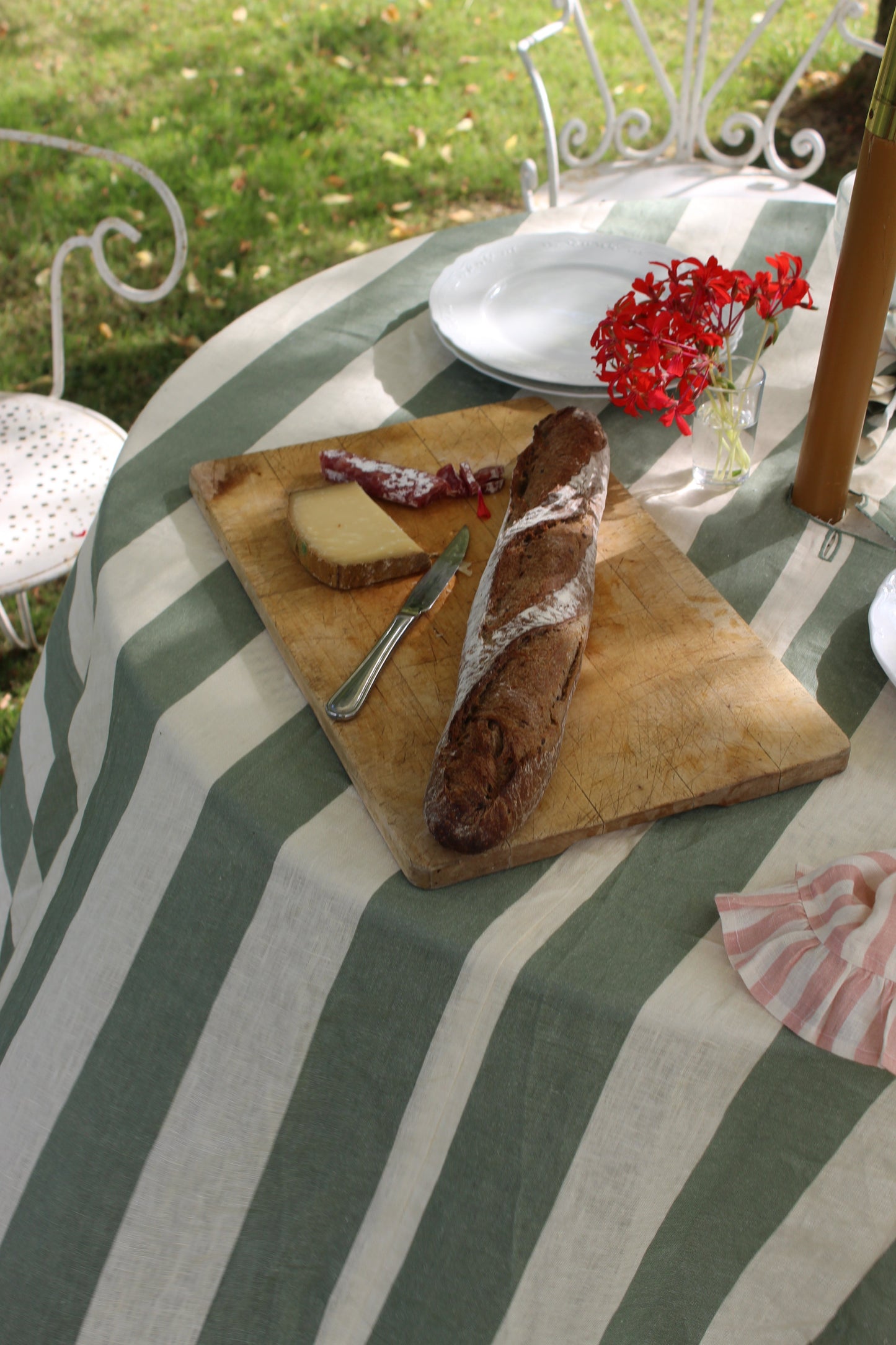 Sea Green Wide Stripe Round Tablecloth