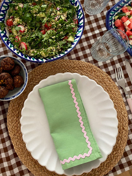 Green & Pink Ric-rac Napkin Set Of 2