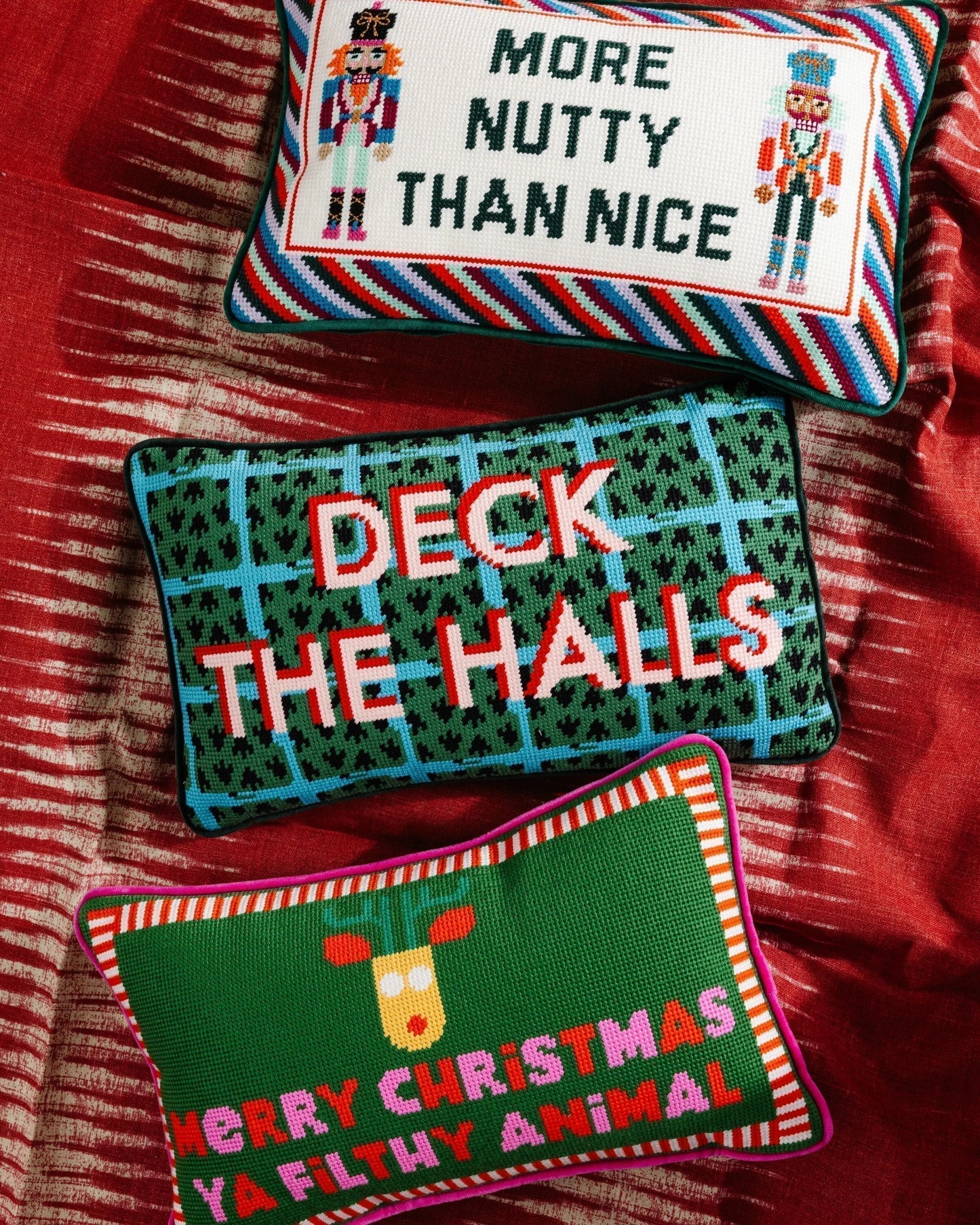 Merry Christmas Filthy Animal Needlepoint Pillow