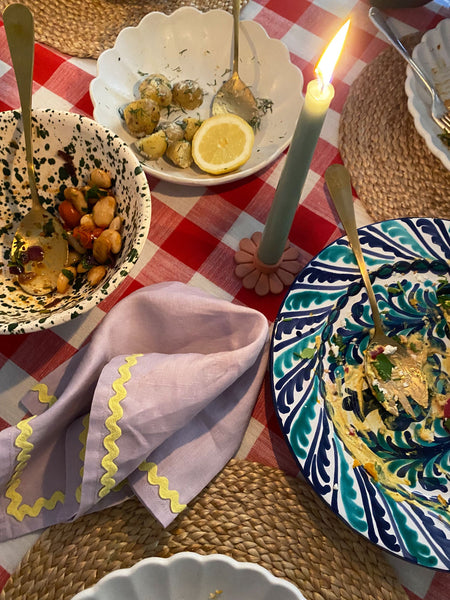 Linen Lilac & Yellow Ric-rac Napkin Set Of 2